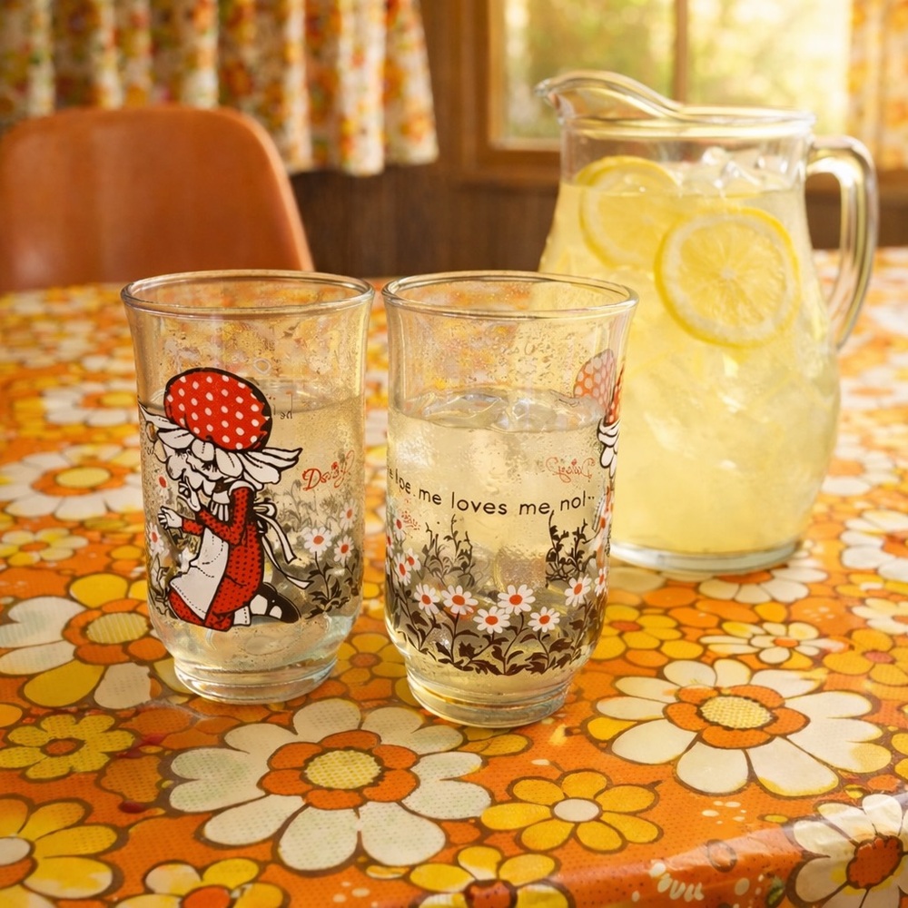 Vintage Holly Hobbie floral drinking glasses set of 2